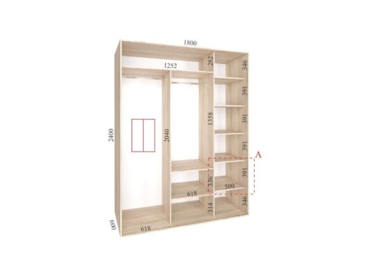 шкаф купе Ультра 1800_600_2400_размеры